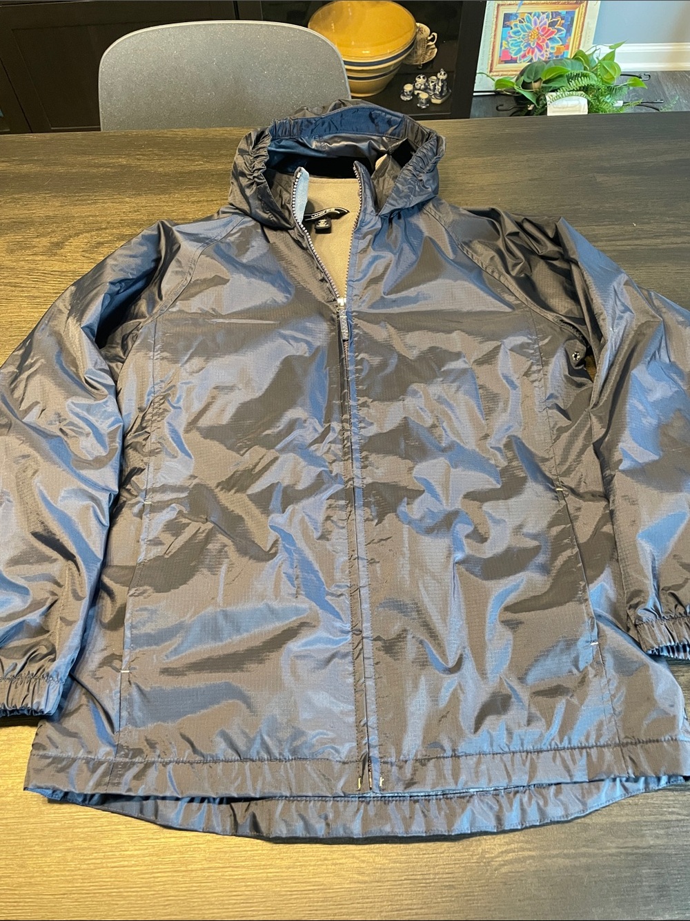 Lands' End Kids Navy Blue Hooded Uniform Fleece Lined Raincoat